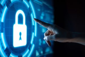 Online data protection concept with digital lock hand 300x200