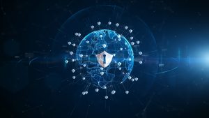 Shield icon cyber security digital data network protection technology digital network data connection digital cyberspace future background concept 300x169